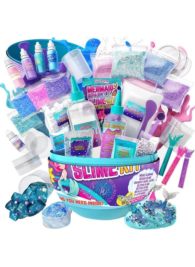 جيرل زون مجموعة Egg Surprise Mermaid Sparkle Slime Kit، 39 قطعة لصنع سلايم متوهج في الظلام مع إضافات سلايم لامعة، للبنات من سن 8 إلى 12 عامًا، هدايا عيد الفصح المثالية للأطفال  - Image 1