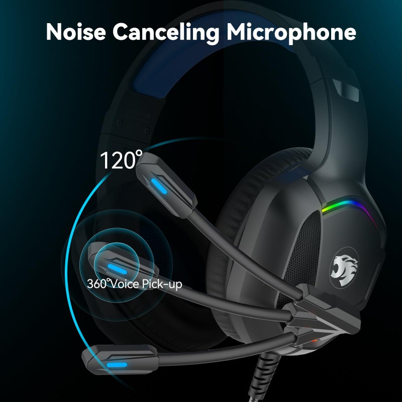 IMYB Gaming Headset with Microphone for Pc, Xbox One Series X/s, Ps4, Ps5, Switch, Stereo Wired Noise Cancelling Over-Ear Headphones with Mic, RGB, for Computer, Laptop, Mac, Nintendo (Blue) - Image 3