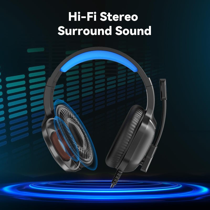 IMYB Gaming Headset with Microphone for Pc, Xbox One Series X/s, Ps4, Ps5, Switch, Stereo Wired Noise Cancelling Over-Ear Headphones with Mic, RGB, for Computer, Laptop, Mac, Nintendo (Blue) - Image 2