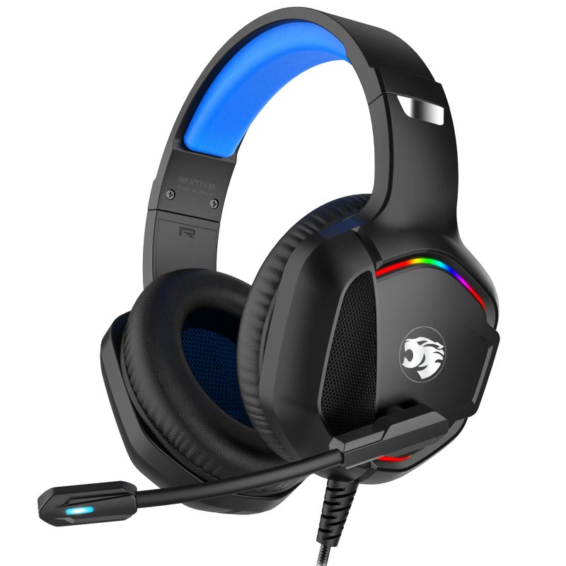 IMYB Gaming Headset with Microphone for Pc, Xbox One Series X/s, Ps4, Ps5, Switch, Stereo Wired Noise Cancelling Over-Ear Headphones with Mic, RGB, for Computer, Laptop, Mac, Nintendo (Blue) - Image 1