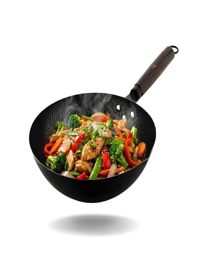 TRILONIUM Carbon Steel Chinese Wok 26 cms, Capacity 2.75 litres | Hammered and Pre-Seasoned - Image 1