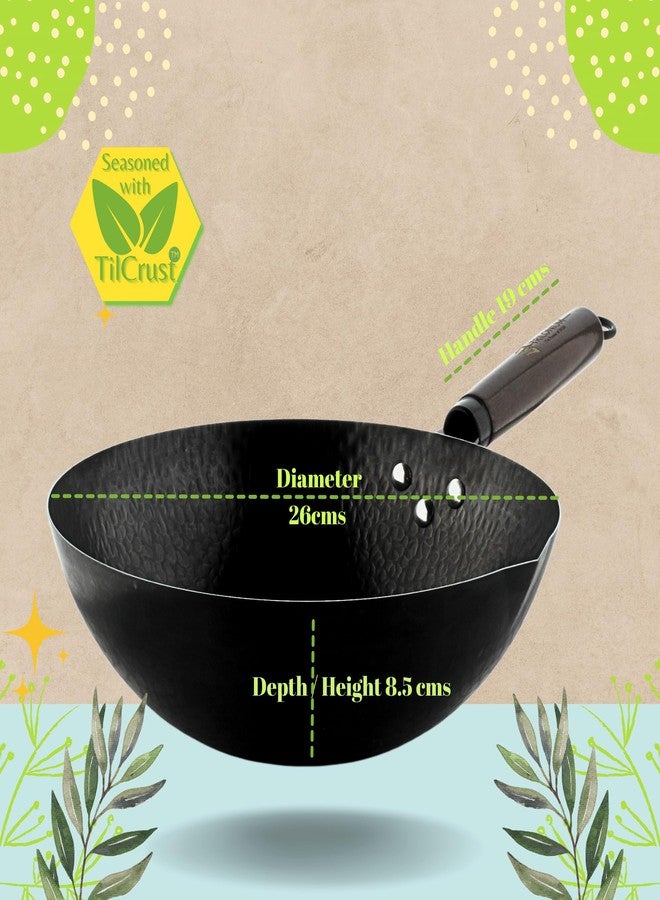 TRILONIUM Carbon Steel Chinese Wok 26 cms, Capacity 2.75 litres | Hammered and Pre-Seasoned - Image 2