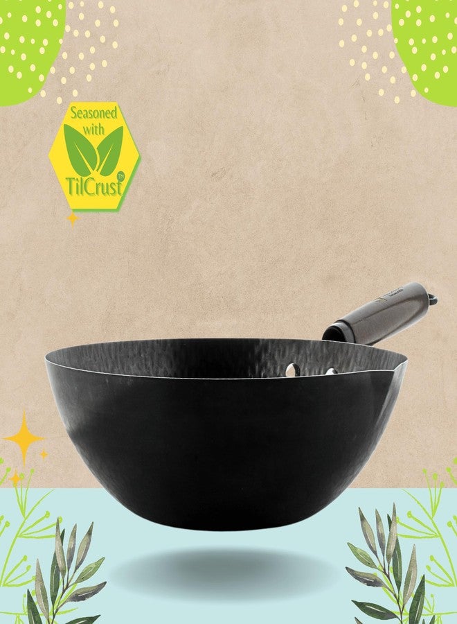 TRILONIUM Carbon Steel Chinese Wok 26 cms, Capacity 2.75 litres | Hammered and Pre-Seasoned - Image 4