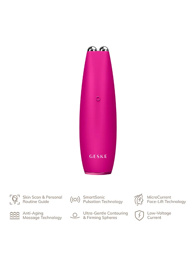 GESKE SmartAppGuided MicroCurrent Face-Lift Pen | 6 in 1 | Anti-aging device | Instant face lift | Skincare tool | Remove wrinkles for firm & youthful skin | Advanced smoothing facial firmer - Magenta