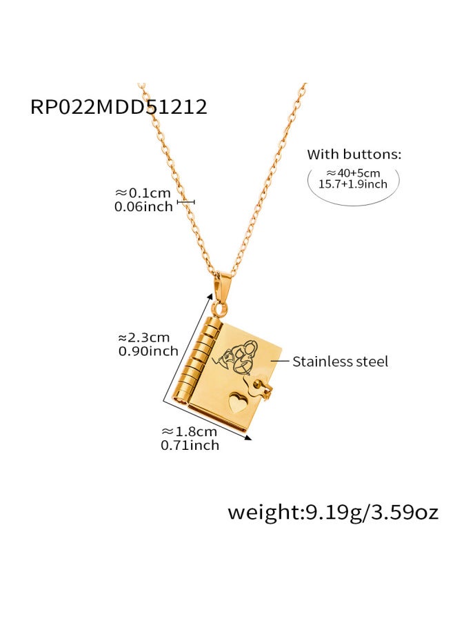 Mili Sweet Home Series Book Pendant Collarbone Chain Plated 18k Gold Fashion Trend Engraved Stainless Steel Necklace