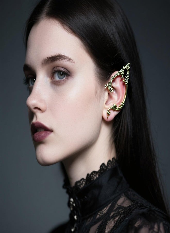 CSIYANJRY99 Elf Ear Cuffs for Women Fairy Ears Goth Punk Ear Cuffs Halloween Accessorie Gothic Punk Jewelry Wrap Droping Earrings (B-Gold) - Image 3