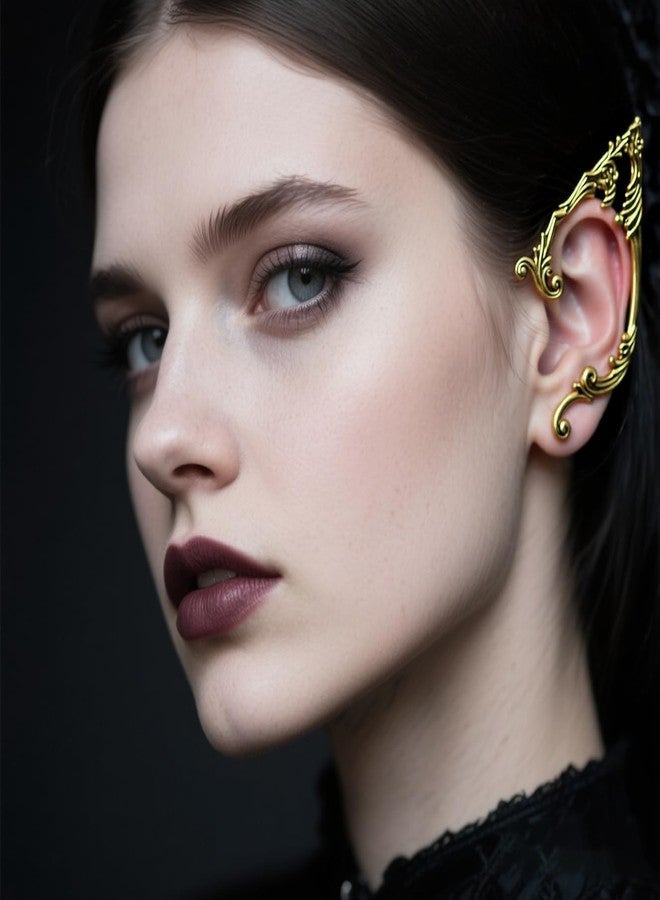 CSIYANJRY99 Elf Ear Cuffs for Women Fairy Ears Goth Punk Ear Cuffs Halloween Accessorie Gothic Punk Jewelry Wrap Droping Earrings (B-Gold) - Image 4