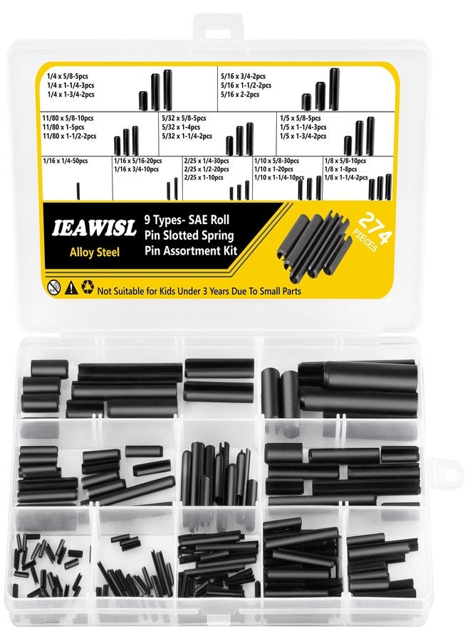 IEAWISL 274Pcs Roll Pins Assortment, 65Mn Steel Black Roll Pins - 1/4, 5/16, 11/80, 5/32, 1/5, 1/16, 2/25, 1/10, 1/8 for Home Automotive Repair - Image 1