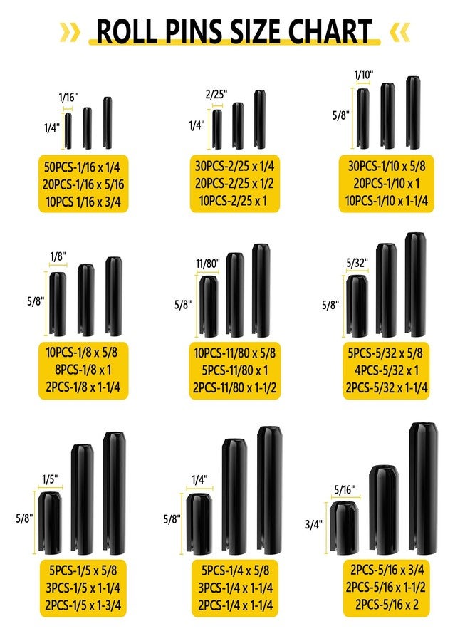 IEAWISL 274Pcs Roll Pins Assortment, 65Mn Steel Black Roll Pins - 1/4, 5/16, 11/80, 5/32, 1/5, 1/16, 2/25, 1/10, 1/8 for Home Automotive Repair - Image 5