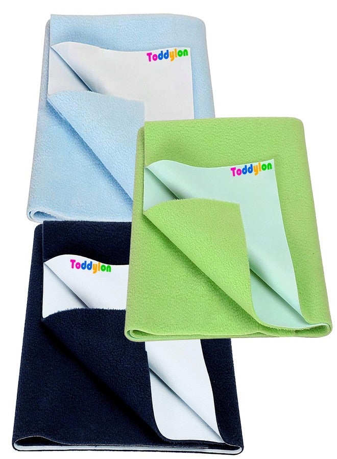 Toddylon Baby Dry Sheet Anti-Piling Extra Absorbent Instant Drysheet for Baby, Baby Bed Protector, Pack of 3 (Blue, Green & Navy, Small - 70 x 50cm) - Image 1