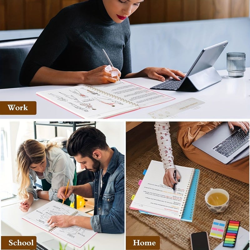 دفتر ملاحظات حلزوني A4 بقواعد جامعية 100 غرام، غلاف بلاستيكي صلب، وردي - Image 3