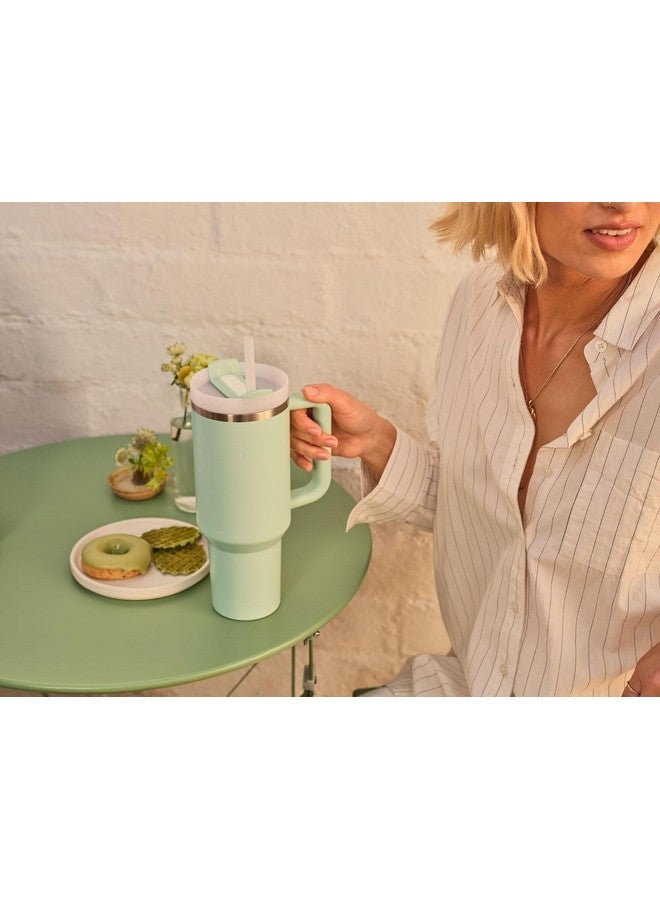 KELVEE كوب كيلفي مع غطاء وقشة سعة 1200 مل لحامل السيارة، الجيم، اليوغا، السفر، مصنوع من الفولاذ المقاوم للصدأ، معزول بالفراغ، كوب للشرب للماء، الشاي المثلج، القهوة أو مشروب البروتين (أخضر فاتح) - Image 2