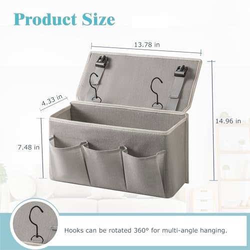 Someteth Bedside CaddyBedside Storage Organizer Hanging Bag with Three OptionsSuitable for home beds sofas and dormitory bedscan hold magazines books phones iPads remote controls Gray - Image 3