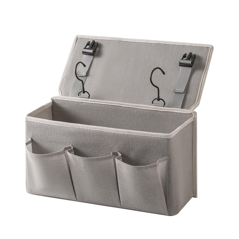 Someteth Bedside CaddyBedside Storage Organizer Hanging Bag with Three OptionsSuitable for home beds sofas and dormitory bedscan hold magazines books phones iPads remote controls Gray - Image 2