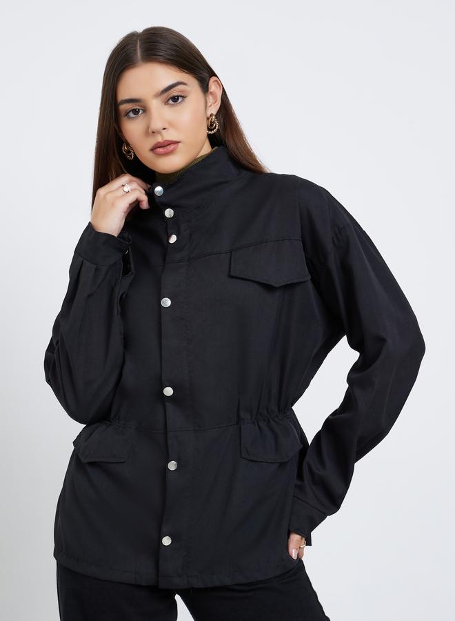 ستايلي جاكيت سادة طويل بأزرار وسحَّاب غلق مع جيوب - Image 4