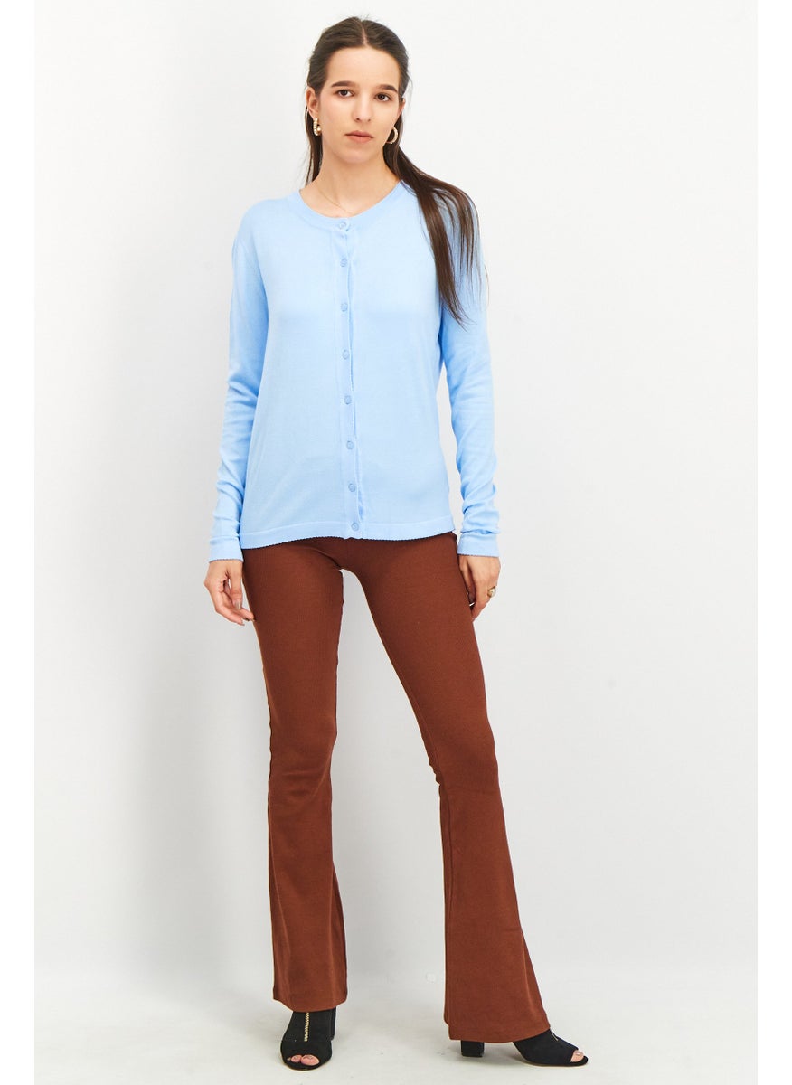 Tchibo Women Round Neck Long Sleeve Fine Knit Cardigan, Light Blue  - Image 4