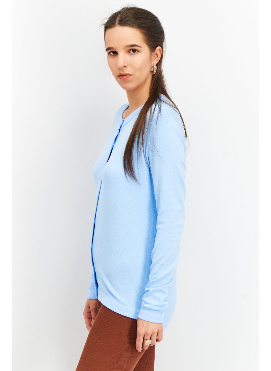 Tchibo Women Round Neck Long Sleeve Fine Knit Cardigan, Light Blue  - Image 2