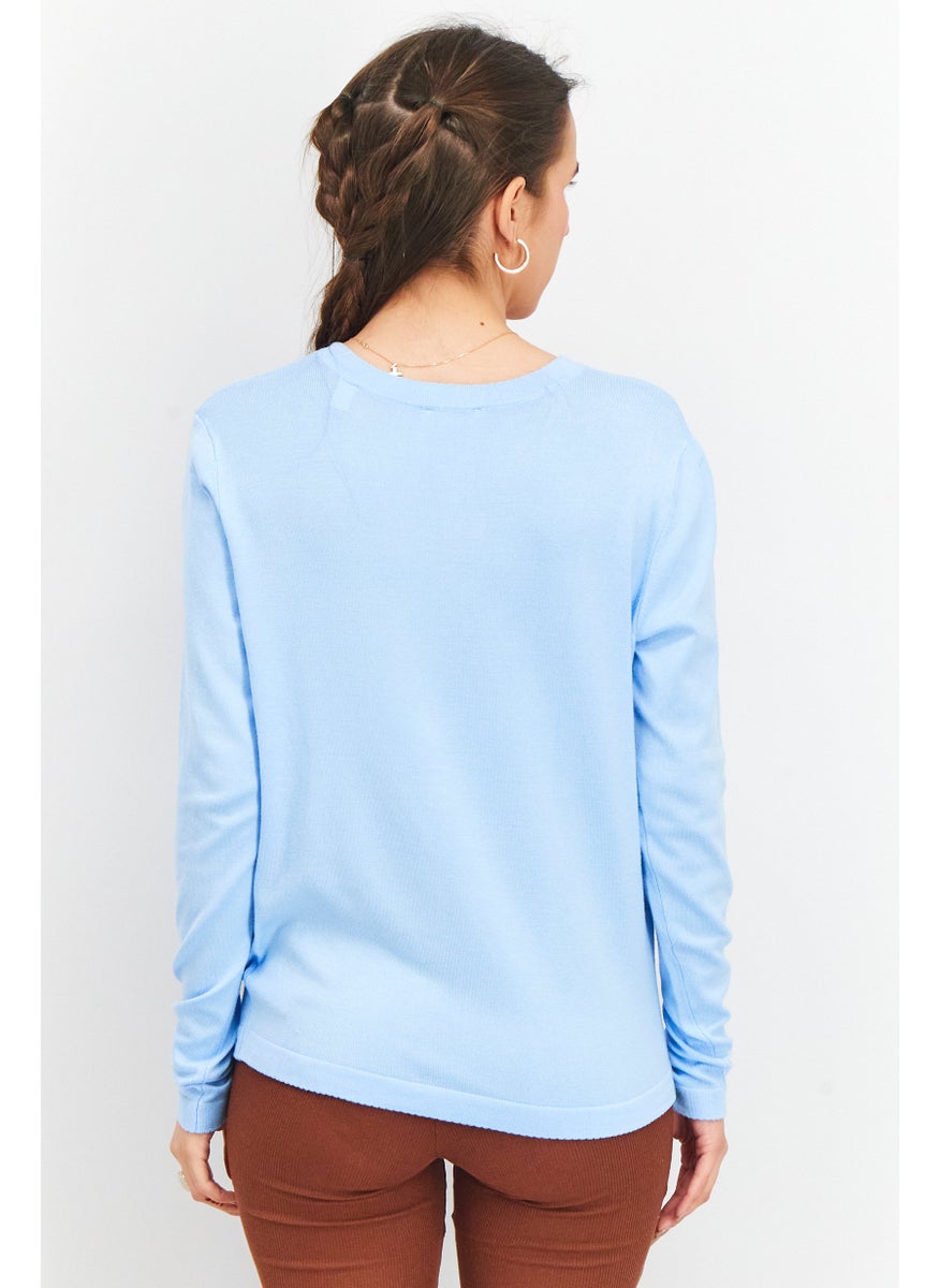 Tchibo Women Round Neck Long Sleeve Fine Knit Cardigan, Light Blue  - Image 3