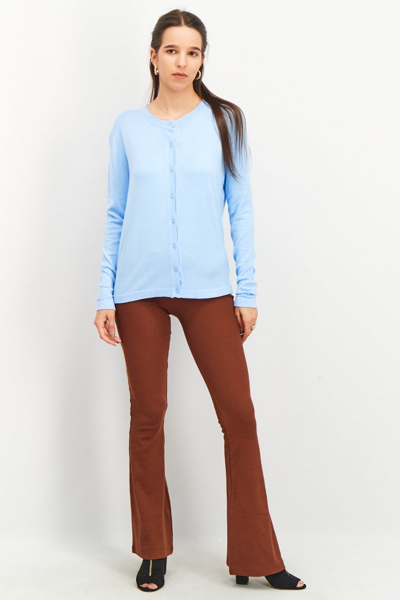 Tchibo كارديجان نسائي بأكمام طويلة وياقة دائرية، أزرق فاتح - Image 4