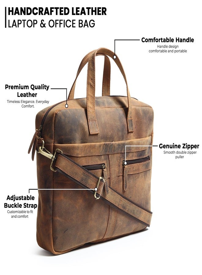 MaheTri Manhattan Leather Laptop Briefcase for Men (Up to 15.6) | Genuine Leather Handmade Leather Office Bag with Padded Laptop Compartment | Multiple Zipper Pockets with Adjustable Shoulder Strap - Image 2