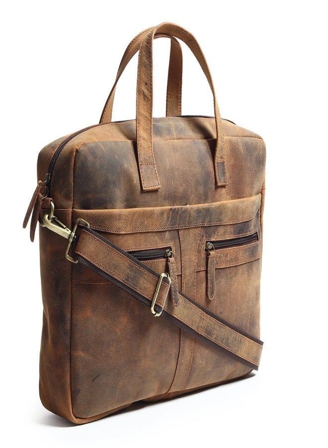 MaheTri Manhattan Leather Laptop Briefcase for Men (Up to 15.6) | Genuine Leather Handmade Leather Office Bag with Padded Laptop Compartment | Multiple Zipper Pockets with Adjustable Shoulder Strap - Image 5