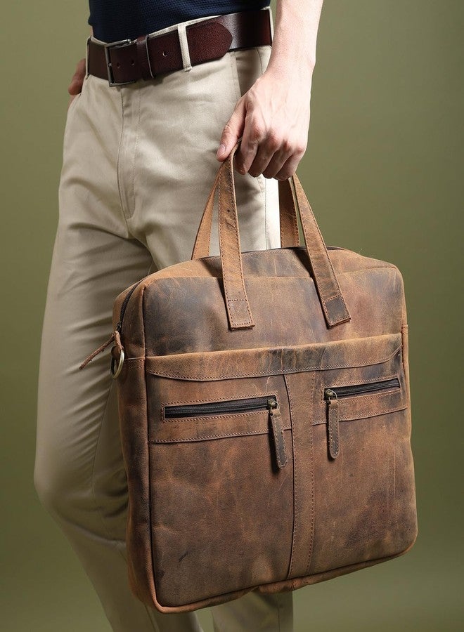 MaheTri Manhattan Leather Laptop Briefcase for Men (Up to 15.6) | Genuine Leather Handmade Leather Office Bag with Padded Laptop Compartment | Multiple Zipper Pockets with Adjustable Shoulder Strap - Image 3