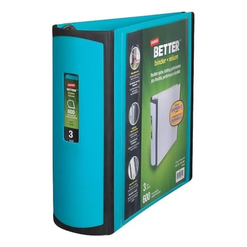STAPLES 3 Inch BetterView Binder with D-Rings (Teal) - Image 1
