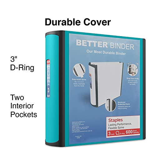STAPLES 3 Inch BetterView Binder with D-Rings (Teal) - Image 2