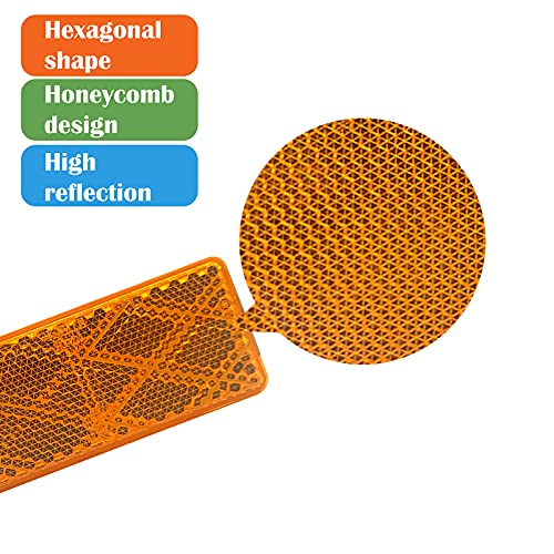 WELNENT E-Mark DOT 4A CCC 2pcs Rectangle Reflector Self Adhesive Stick on Trailer Driveway Mailbox (Amber) - Image 3