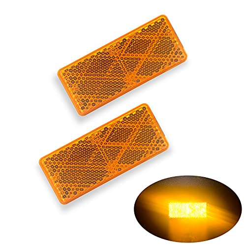 WELNENT E-Mark DOT 4A CCC 2pcs Rectangle Reflector Self Adhesive Stick on Trailer Driveway Mailbox (Amber) - Image 1
