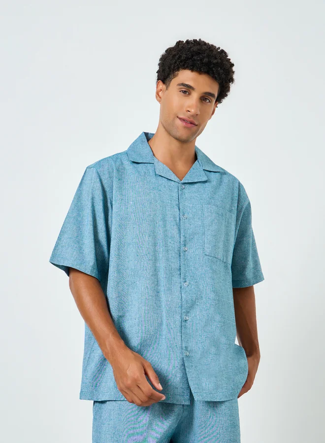 Styli  Blue Cotton Relaxed Shirt and Pyjama Set for Men | Best Price UAE