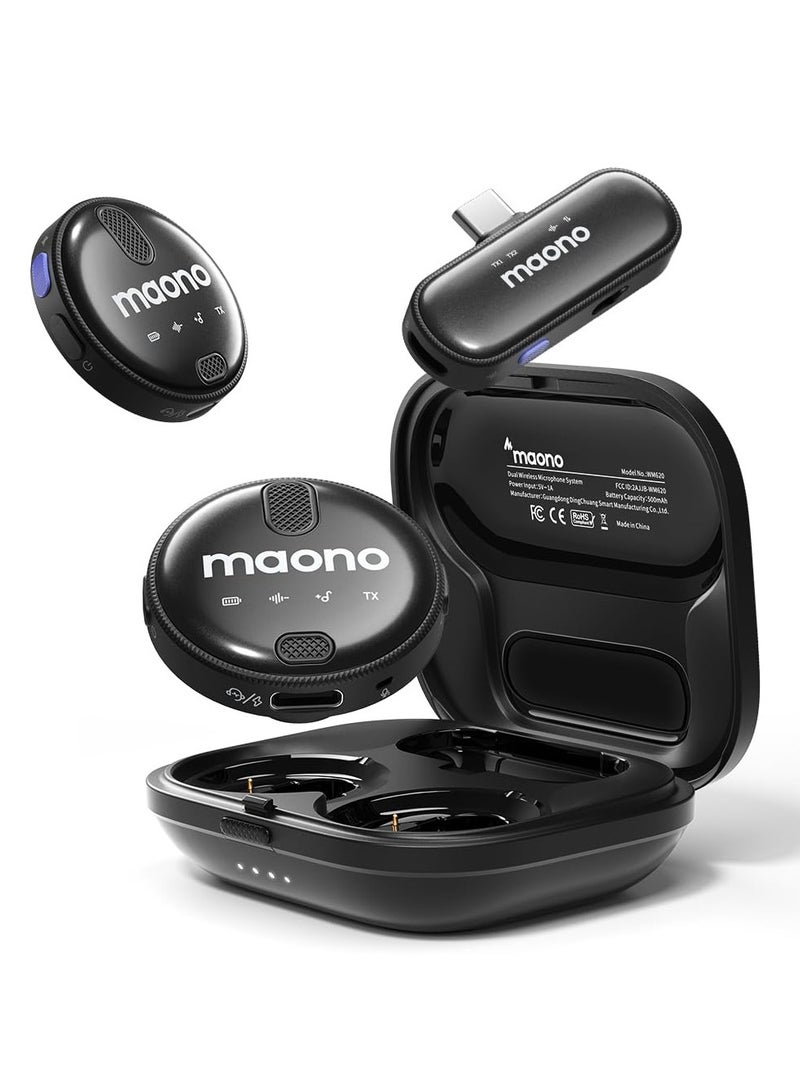 Maono WM620PC2 Wireless Collar Mic – Noise Cancelling Lapel Mic for Type-C Devices, PC| 100m Range, Dual Mic, Clip-On Design – Black - Image 1