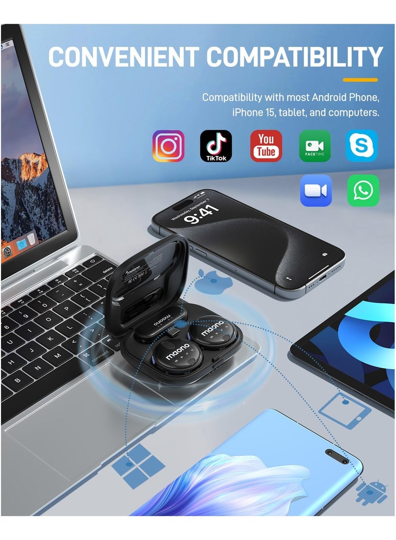 Maono WM620PC2 Wireless Collar Mic – Noise Cancelling Lapel Mic for Type-C Devices, PC| 100m Range, Dual Mic, Clip-On Design – Black - Image 4