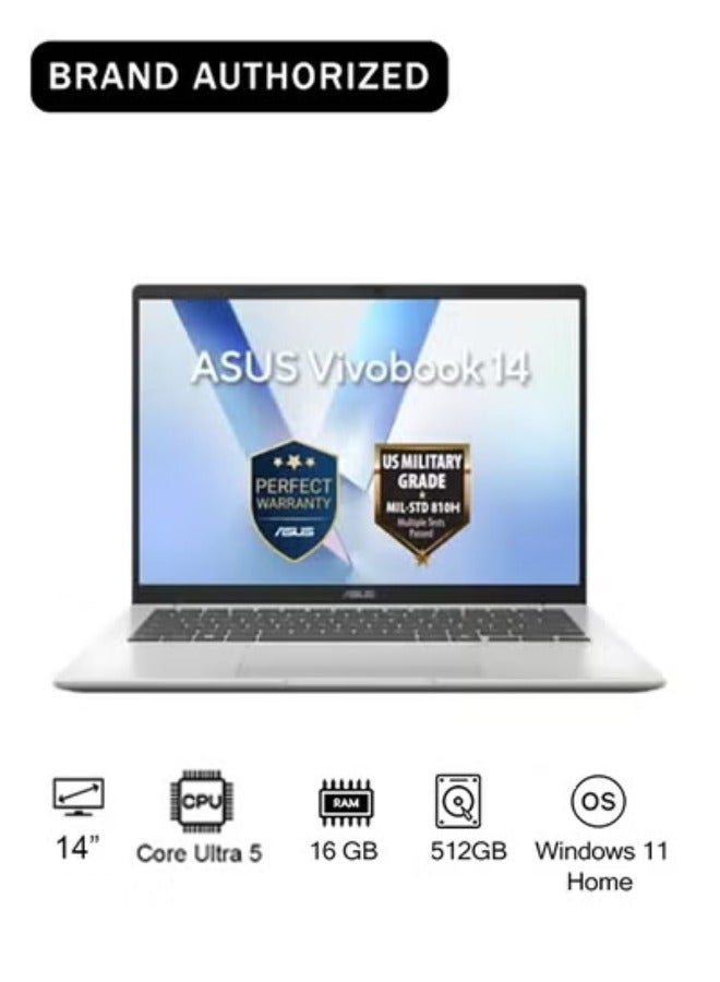 أسوس لابتوب فيفو بوك بشاشة 14 بوصة، معالج كور ألترا 5/16 جيجابايت/512 جيجابايت M.2 NVMe™ PCIe® 4.0 SSD/رسومات إنتل®/ويندوز 11 هوم - Image 1