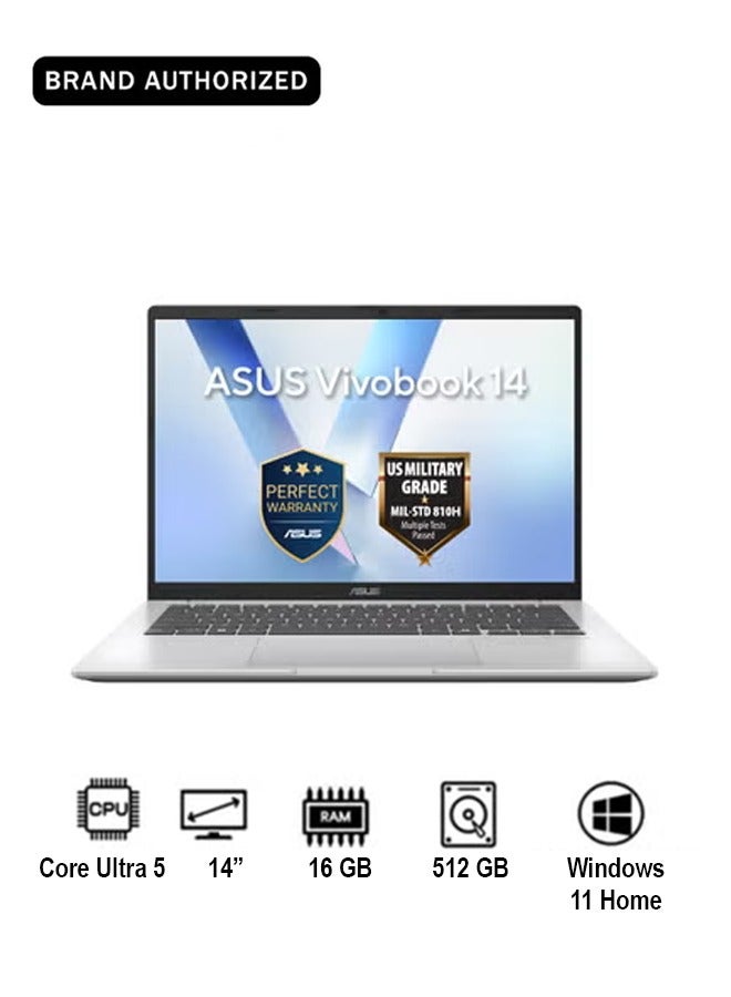 أسوس لابتوب فيفو بوك بشاشة 14 بوصة، معالج كور ألترا 5/16 جيجابايت/512 جيجابايت M.2 NVMe™ PCIe® 4.0 SSD/رسومات إنتل®/ويندوز 11 هوم - Image 1