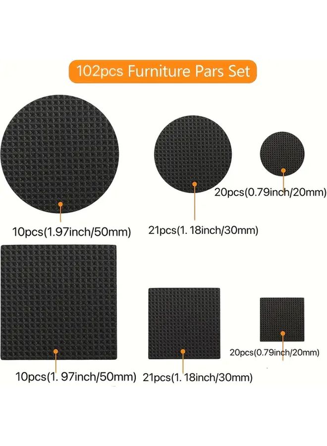 102pcs Non Slip Furniture Pads Round Square Plastic Floor Protectors Black Gray Textured Grip Design For Sofa Chair Table Hardwood Floor - Image 4