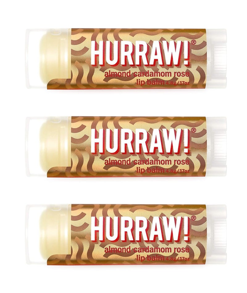Hurraw Almond Cardamom Rose Vata Lip Balm 3 Pack Organic Certified Vegan Cruelty and Gluten Free NonGMO 100 Natural Ingredients Bee Shea Soy and Palm Free Made in USA