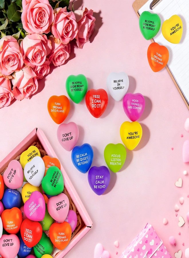 SHQDD Stress Balls, 100PCS Bulk Heart Stress Balls, Stress Balls for Adults & Kids, Motivational Quotes Soft Foam Stress Relief Squeeze Toys, Office Classroom Stress Relief Gifts, Perfect Party Favors - Image 2
