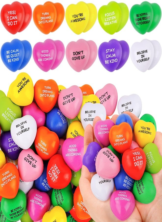 SHQDD Stress Balls, 100PCS Bulk Heart Stress Balls, Stress Balls for Adults & Kids, Motivational Quotes Soft Foam Stress Relief Squeeze Toys, Office Classroom Stress Relief Gifts, Perfect Party Favors - Image 1
