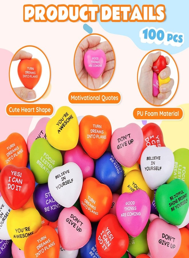 SHQDD Stress Balls, 100PCS Bulk Heart Stress Balls, Stress Balls for Adults & Kids, Motivational Quotes Soft Foam Stress Relief Squeeze Toys, Office Classroom Stress Relief Gifts, Perfect Party Favors - Image 3