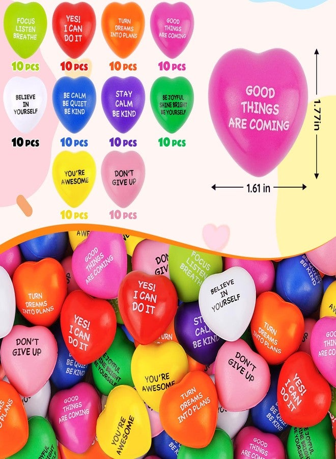 SHQDD Stress Balls, 100PCS Bulk Heart Stress Balls, Stress Balls for Adults & Kids, Motivational Quotes Soft Foam Stress Relief Squeeze Toys, Office Classroom Stress Relief Gifts, Perfect Party Favors - Image 4