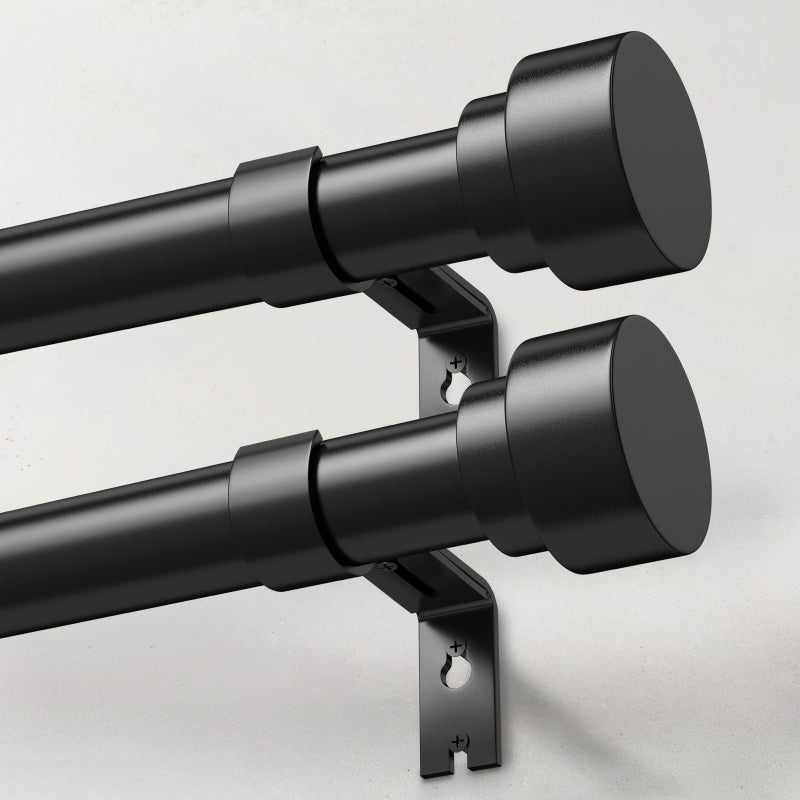 IFELS IFELS 2 Pack Heavy Duty Curtain Rods for Windows 72 to 144 Inch 1 Inch Black Adjustable Curtain Rod Set with Easy Installation and Modern Design A1Black301502Pack