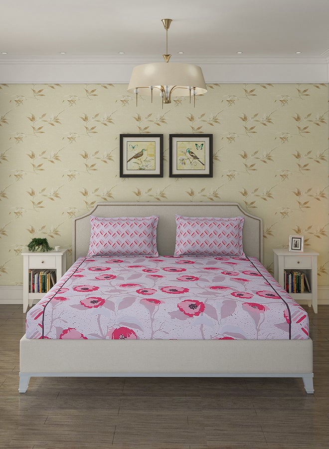 Status Contract مجموعة ربيع صيف - ملاءة سرير مزدوجة غنية بالقطن مع 2 غطاء وسادة لغرفة النوم، المنزل، الفندق - 120 جرام/متر مربع، زهور وردية، 210 × 215 سم - Image 2