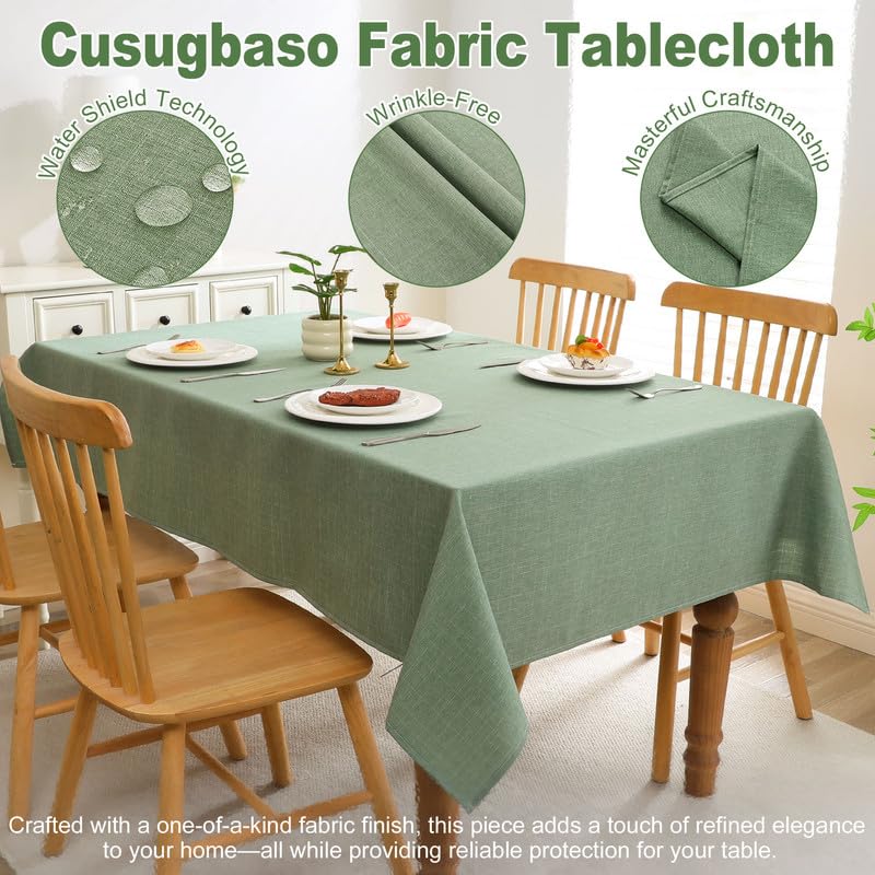 cusugbaso Sage Green Tablecloth, Faux Linen Waterproof & Stain Resistant Table Cloth Rectangle Table - Farmhouse Fabric Cover for Dining/Party/Wedding (Oblong, 52 x 70 Inch (4-6 Seats), Sage Green) - Image 3