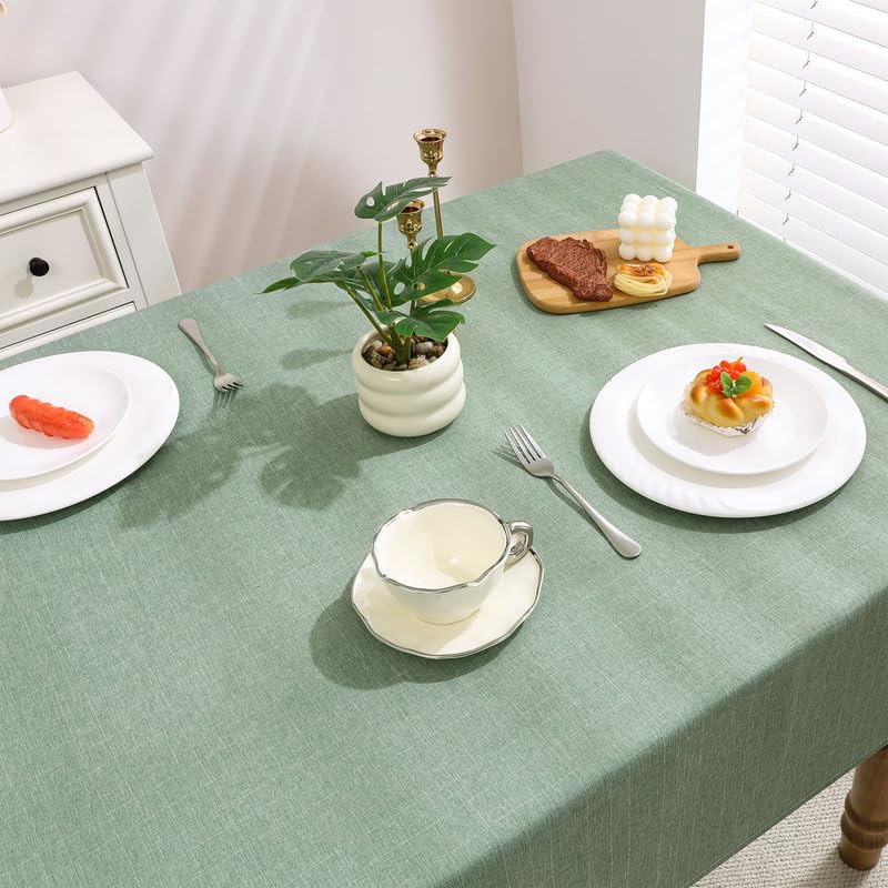 cusugbaso Sage Green Tablecloth, Faux Linen Waterproof & Stain Resistant Table Cloth Rectangle Table - Farmhouse Fabric Cover for Dining/Party/Wedding (Oblong, 52 x 70 Inch (4-6 Seats), Sage Green) - Image 2