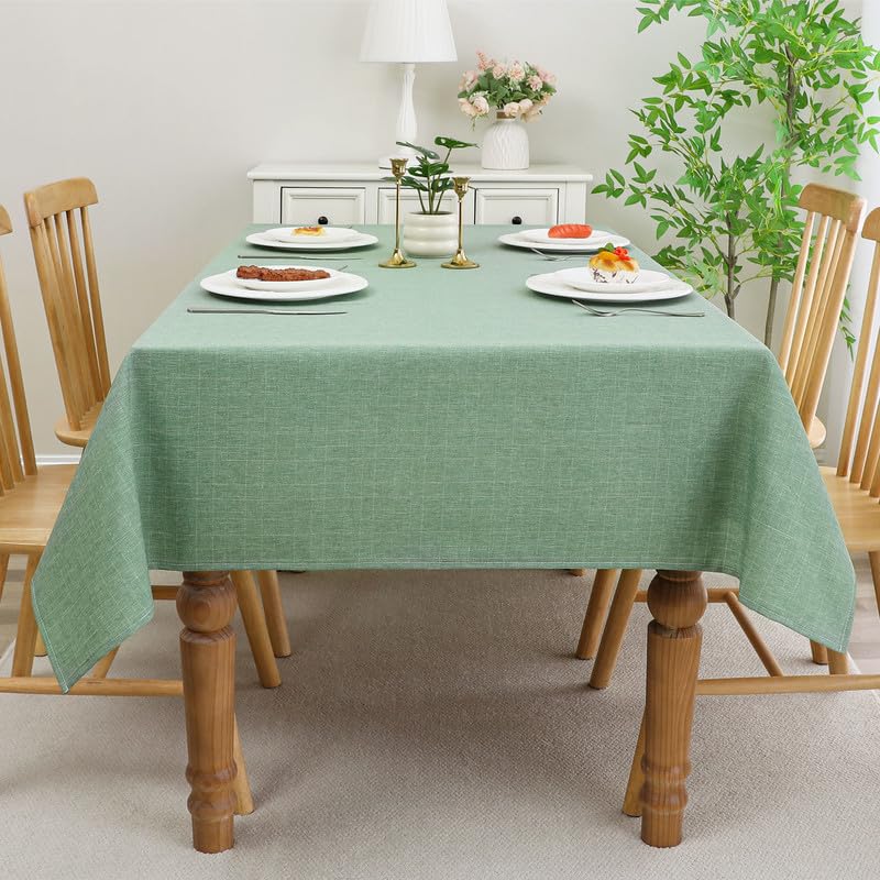 cusugbaso Sage Green Tablecloth, Faux Linen Waterproof & Stain Resistant Table Cloth Rectangle Table - Farmhouse Fabric Cover for Dining/Party/Wedding (Oblong, 52 x 70 Inch (4-6 Seats), Sage Green) - Image 4