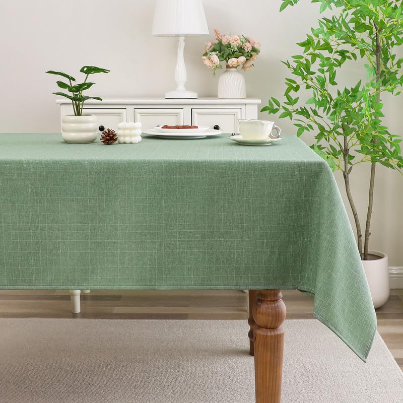 cusugbaso Sage Green Tablecloth, Faux Linen Waterproof & Stain Resistant Table Cloth Rectangle Table - Farmhouse Fabric Cover for Dining/Party/Wedding (Oblong, 52 x 70 Inch (4-6 Seats), Sage Green) - Image 1