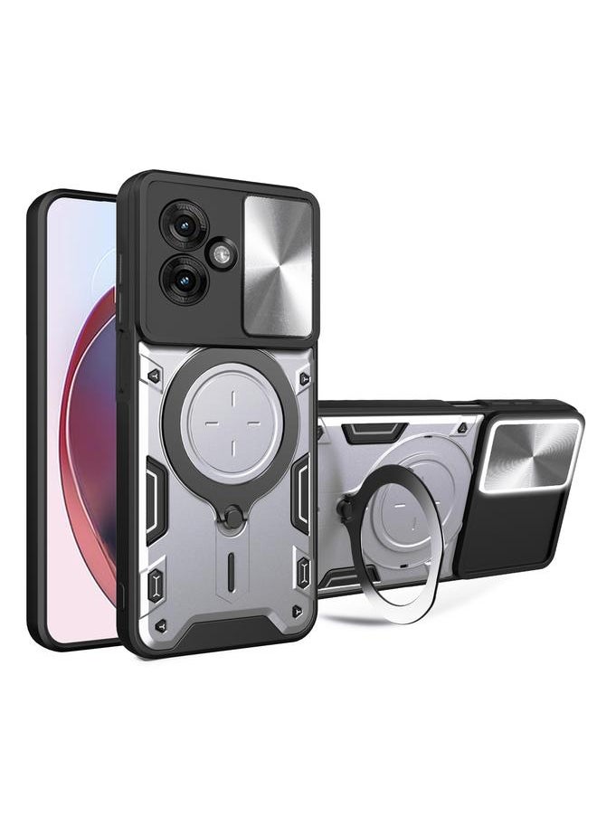Zaboon - For Motorola Moto G55 CD Texture Sliding Camshield Magnetic Holder Phone Case(Silver) - Image 1
