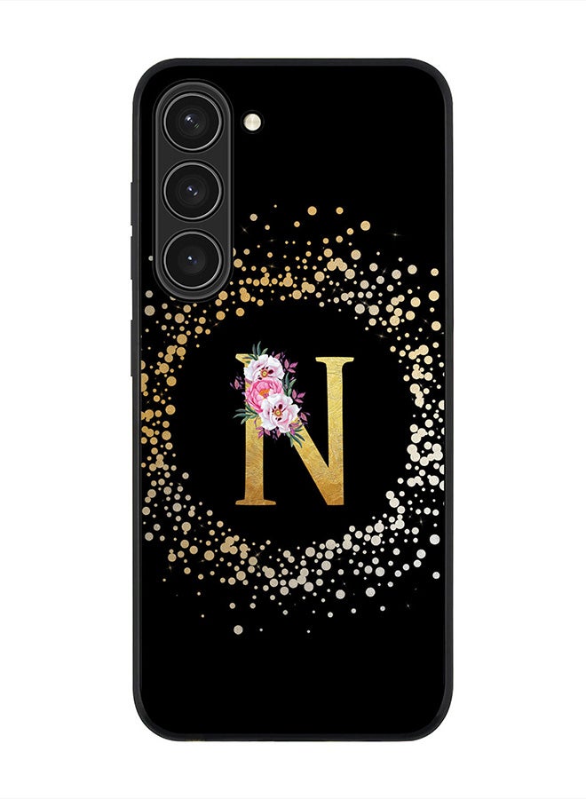 Stylizedd Rugged Black edge case for Samsung Galaxy S23+ 5G, Soft Flexible Phone case Custom Monogram Initial Letter Floral Pattern Alphabet - N (Black) - Image 1