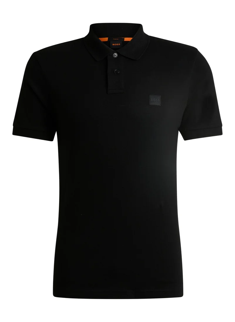 BOSS Stretch-cotton slim-fit polo shirt with logo patch